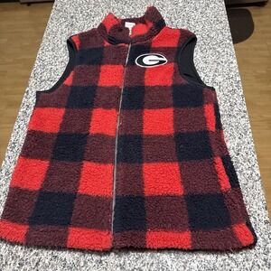 PINK Victoria's Secret Georgia Bulldogs Vest Women's M Red Black Plaid Sherpa